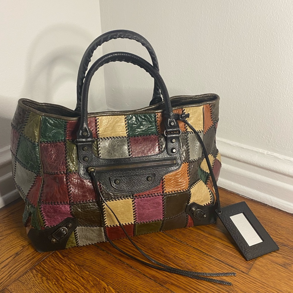 BALENCIAGA multicolor leather ARENA LARGE PATCHWORK Tote Bag